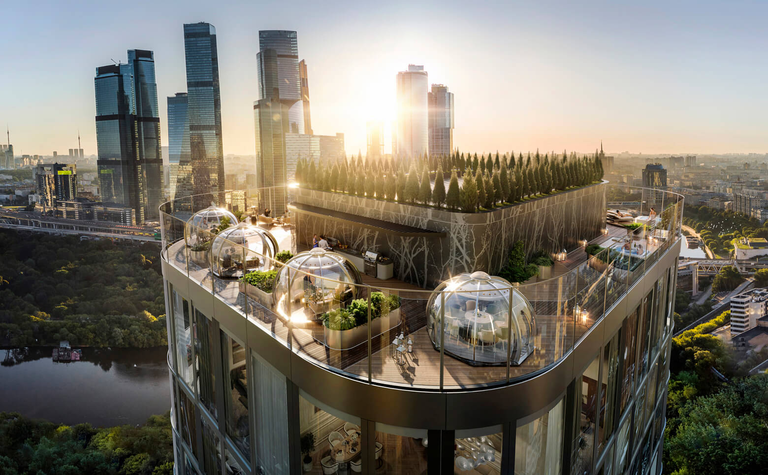 Лаунж-зона на крыше башни на высоте 180 метров